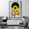 Wall Art 100cmx150cm African Woman Sunflower Black Frame Canvas