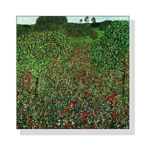 Wall Art 90cmx90cm Field of Poppies by Gustav Klimt White Frame Canvas