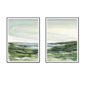 Wall Art 40cmx60cm Watercolor landscape 2 Sets Black Frame Canvas
