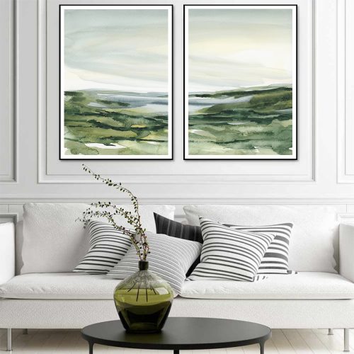 Wall Art 80cmx120cm Watercolor landscape 2 Sets Black Frame Canvas