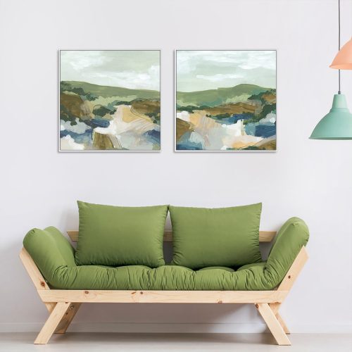 Wall Art 40cmx40cm Abstract Landscape 2 Sets White Frame Canvas