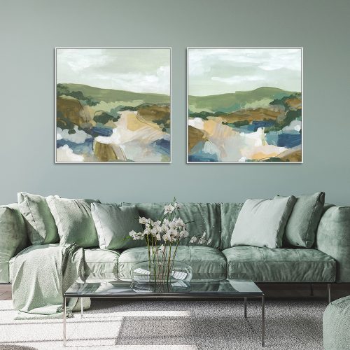 Wall Art 90cmx90cm Abstract Landscape 2 Sets White Frame Canvas