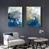 Wall Art 40cmx60cm  Marbled Blue And Gold 2 Sets Gold Frame Canvas