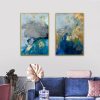 Wall Art 80cmx120cm  Marbled Blue And Gold 2 Sets Gold Frame Canvas