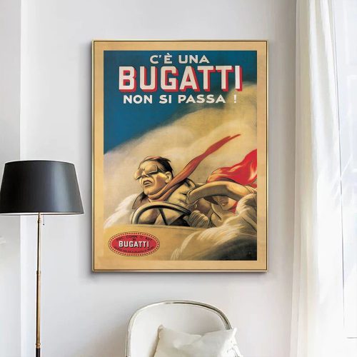 Wall Art 90cmx135cm Bugatti Gold Frame Canvas