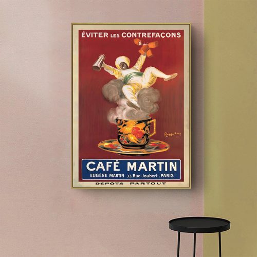 Wall Art 90cmx135cm Cafe Martin Gold Frame Canvas