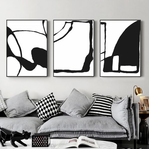 Wall Art 80cmx120cm Black and White 3 Sets Black Frame Canvas