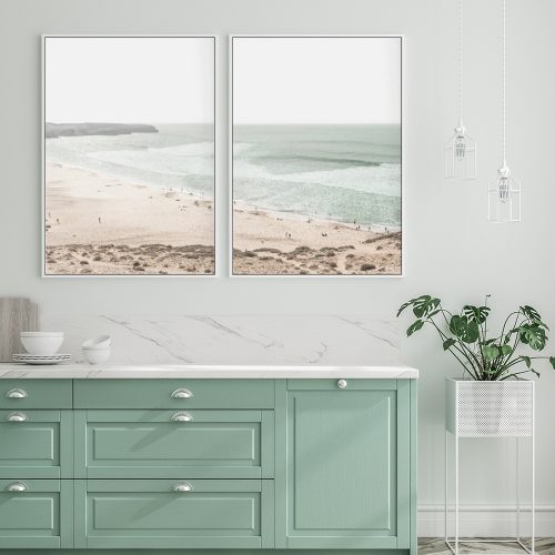 90cmx135cm Coastal Prints 2 Sets White Frame Canvas Wall Art