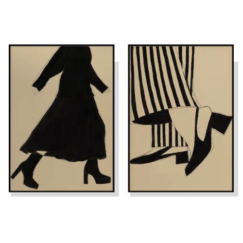 50cmx70cm Fashion Illustration 2 Sets Black Frame Canvas Wall Art