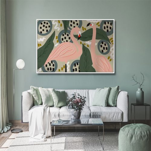 40cmx60cm Flamingo White Frame Canvas Wall Art
