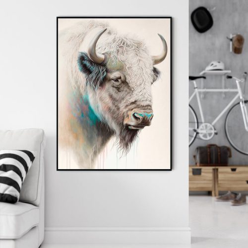 50cmx70cm Great White Buffalo Black Frame Canvas Wall Art