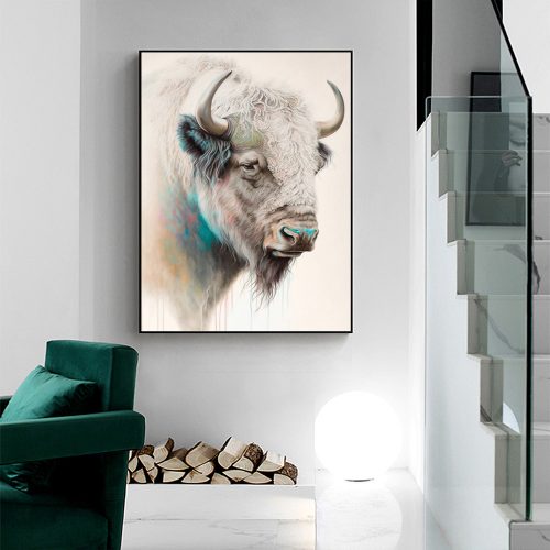 50cmx70cm Great White Buffalo Black Frame Canvas Wall Art