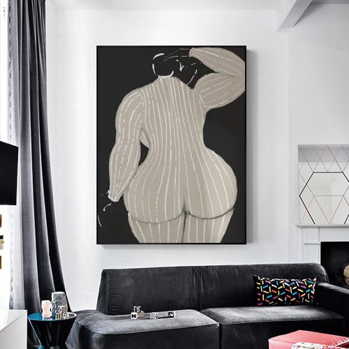 90cmx135cm Mid Century Lady Black Frame Canvas Wall Art