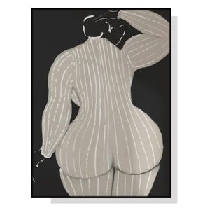 100cmx150cm Mid Century Lady Black Frame Canvas Wall Art