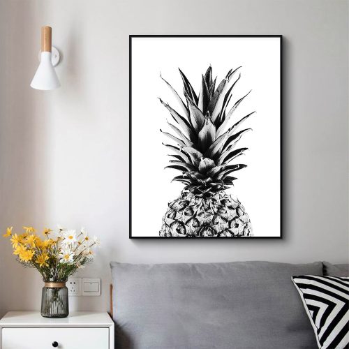 90cmx135cm Pineapple Black Frame Canvas Wall Art