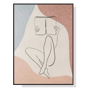 40cmx60cm Woman Reading Book Black Frame Canvas Wall Art