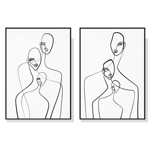 Abstract Figures 2 Sets Black Frame Canvas Wall Art