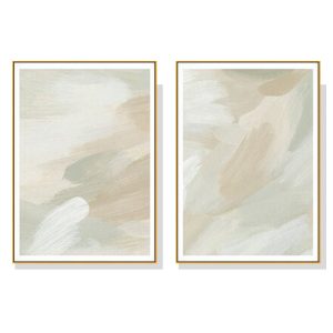 90cmx135cm Beige and Sage Green 2 Sets Gold Frame Canvas Wall Art