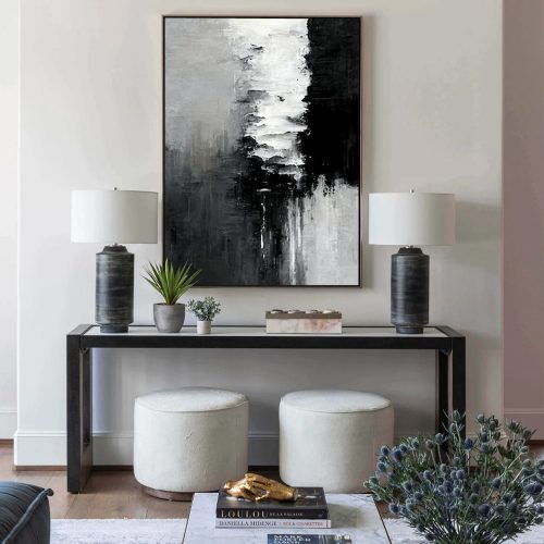 60cmx90cm Abstract Black White Artwork Black Frame Canvas Wall Art