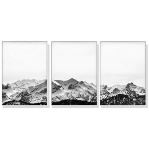 40cmx60cm Black White Mountain 3 Sets White Frame Canvas Wall Art