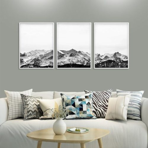 50cmx70cm Black White Mountain 3 Sets White Frame Canvas Wall Art