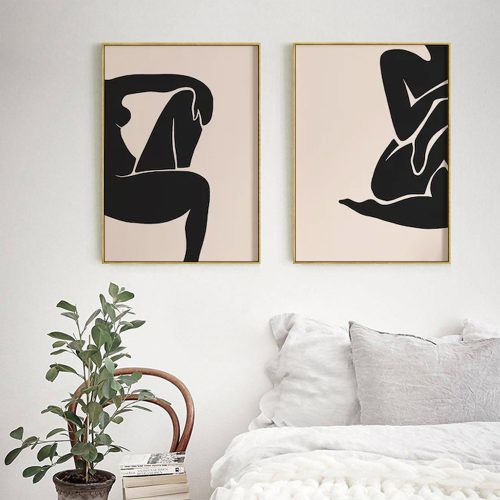 90cmx135cm Female Figure 2 Sets Gold Frame Canvas Wall Art
