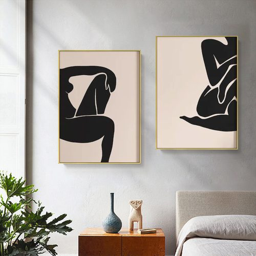 60cmx90cm Female Figure 2 Sets Gold Frame Canvas Wall Art