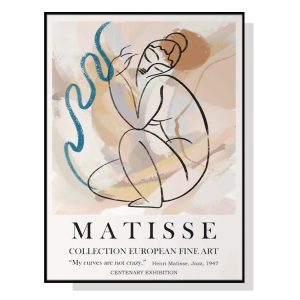 60cmx90cm Matisse Nude Line Black Frame Canvas Wall Art
