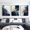 40cmx60cm Navy and Gold Watercolor Shapes 3 Sets Black Frame Canvas Wall Art