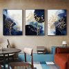 70cmx100cm Navy and Gold Watercolor Shapes 3 Sets Black Frame Canvas Wall Art
