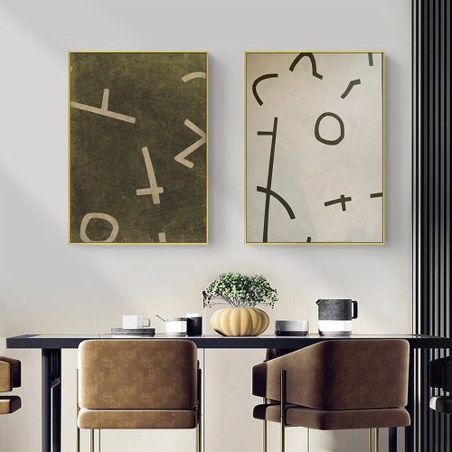 90cmx135cm Neutral Composition 2 Sets Gold Frame Canvas Wall Art