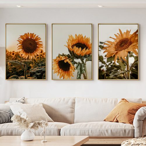 40cmx60cm Sunflower 3 Sets Gold Frame Canvas Wall Art