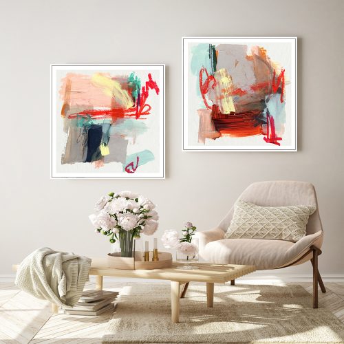 60cmx60cm Abstract Colourful Garden 2 Sets White Frame Canvas Wall Art