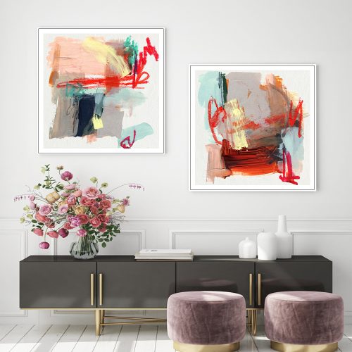 70cmx70cm Abstract Colourful Garden 2 Sets White Frame Canvas Wall Art