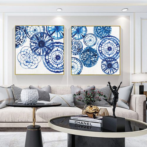 50cmx50cm Blue Day 2 Sets Gold Frame Canvas Wall Art