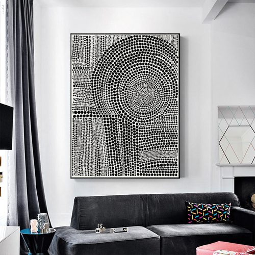 100cmx150cm Clustered Dots B Black Frame Canvas Wall Art
