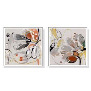 60cmx60cm Blooming Spring Floral 2 Sets White Frame Canvas Wall Art