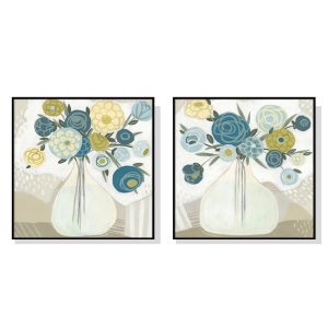 50cmx50cm Blue Bouquet 2 Sets Black Frame Canvas Wall Art