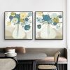 70cmx70cm Blue Bouquet 2 Sets Black Frame Canvas Wall Art