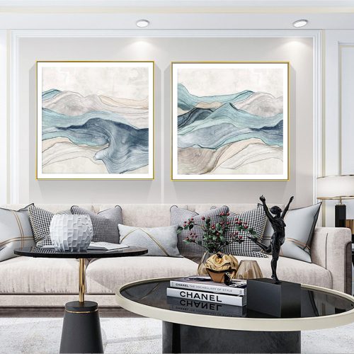80cmx80cm Blue Mountain 2 Sets Gold Frame Canvas Wall Art