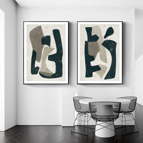 40cmx60cm Abstract Puzzle 2 Sets Black Frame Canvas Wall Art