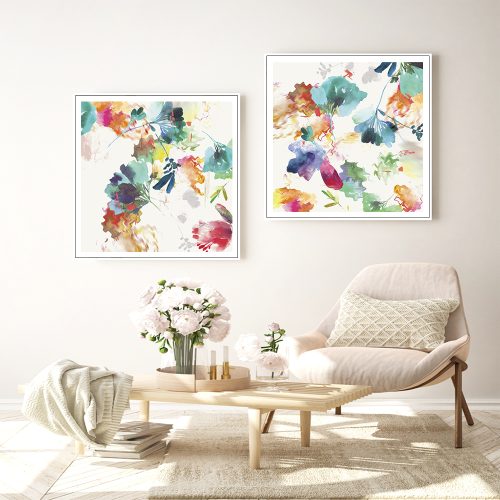 80cmx80cm Glitchy Floral 2 Sets White Frame Canvas Wall Art