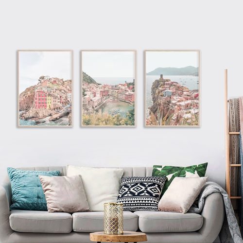 70cmx100cm Italy Cinque Terre 3 Sets Wood Frame Canvas Wall Art
