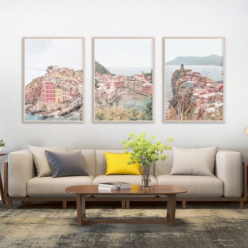 60cmx90cm Italy Cinque Terre 3 Sets Wood Frame Canvas Wall Art