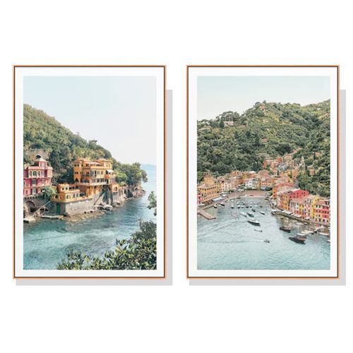 60cmx90cm Italy Coast 2 Sets Wood Frame Canvas Wall Art