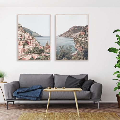 50cmx70cm Italy Positano 2 Sets Wood Frame Canvas Wall Art