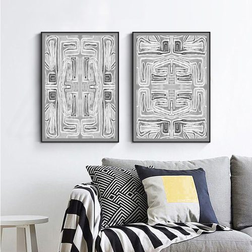 50cmx70cm Black White Pattern 2 Sets Black Frame Canvas Wall Art