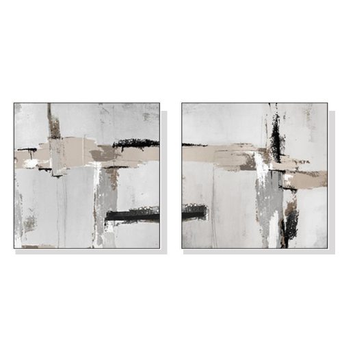 90cmx90cm Neutral Abstract 2 Sets White Frame Canvas Wall Art