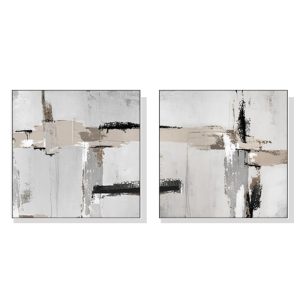 100cmx100cm Neutral Abstract 2 Sets White Frame Canvas Wall Art