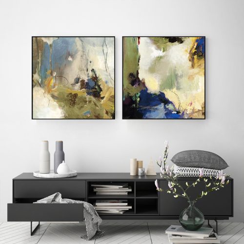 60cmx60cm Abstract Blue 2 Sets Black Frame Canvas Wall Art